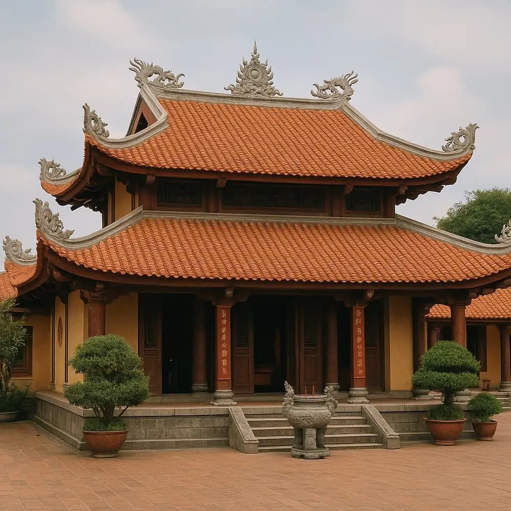 Ngôi chùa sử dụng ngói đất nung để lợp mái
