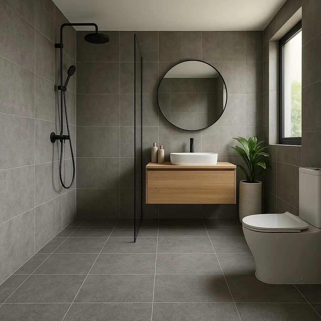 Gách xám nhám lát nền phòng tắm