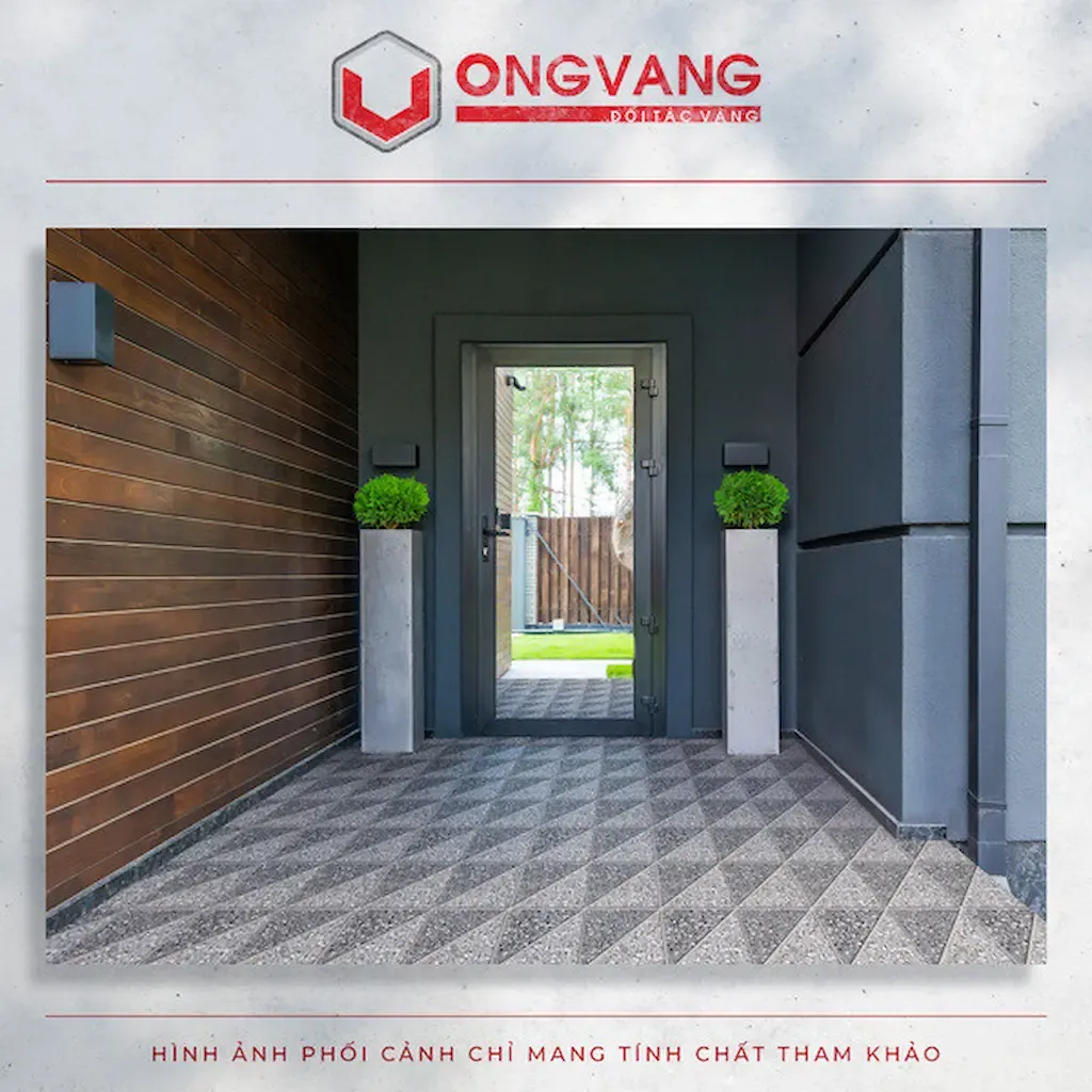 Gạch sân vườn tam giác phối 2 màu