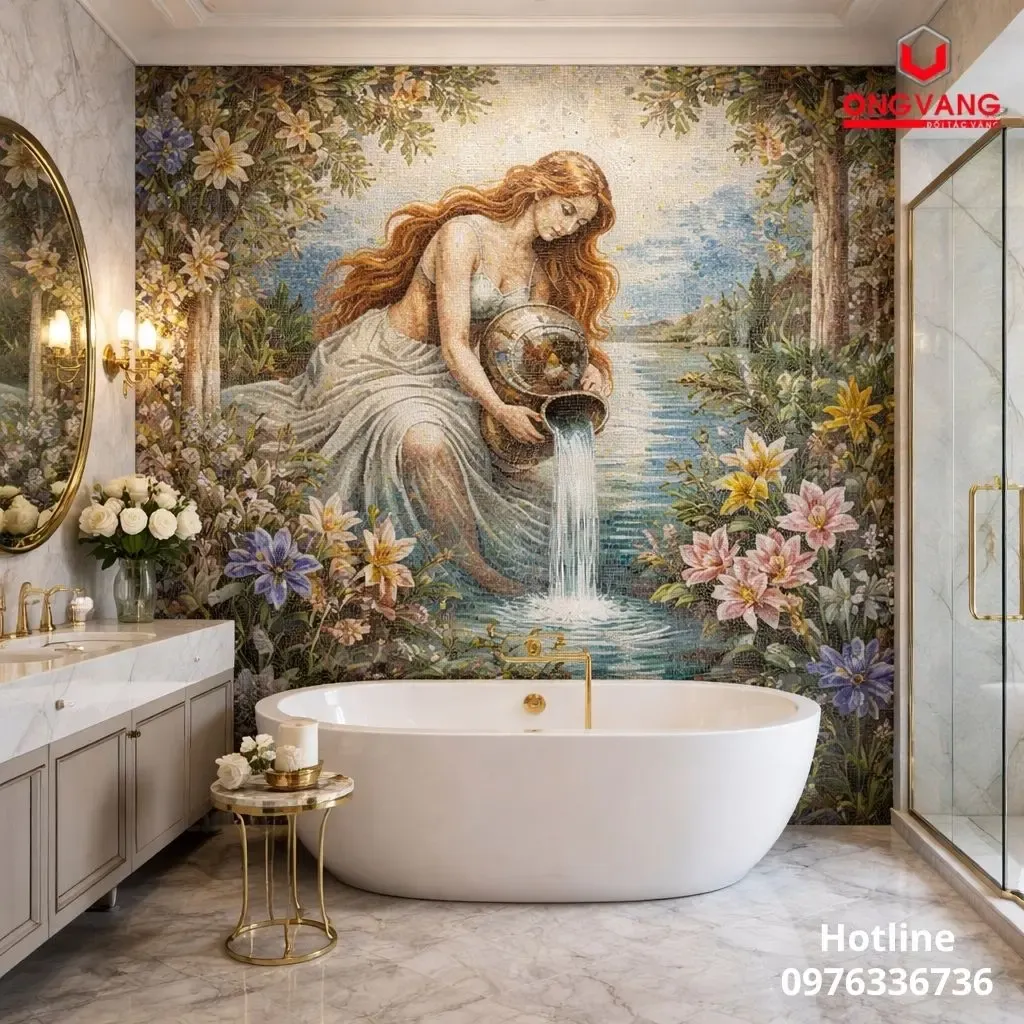Phòng tắm lát gạch Mosaic nghệ thuật