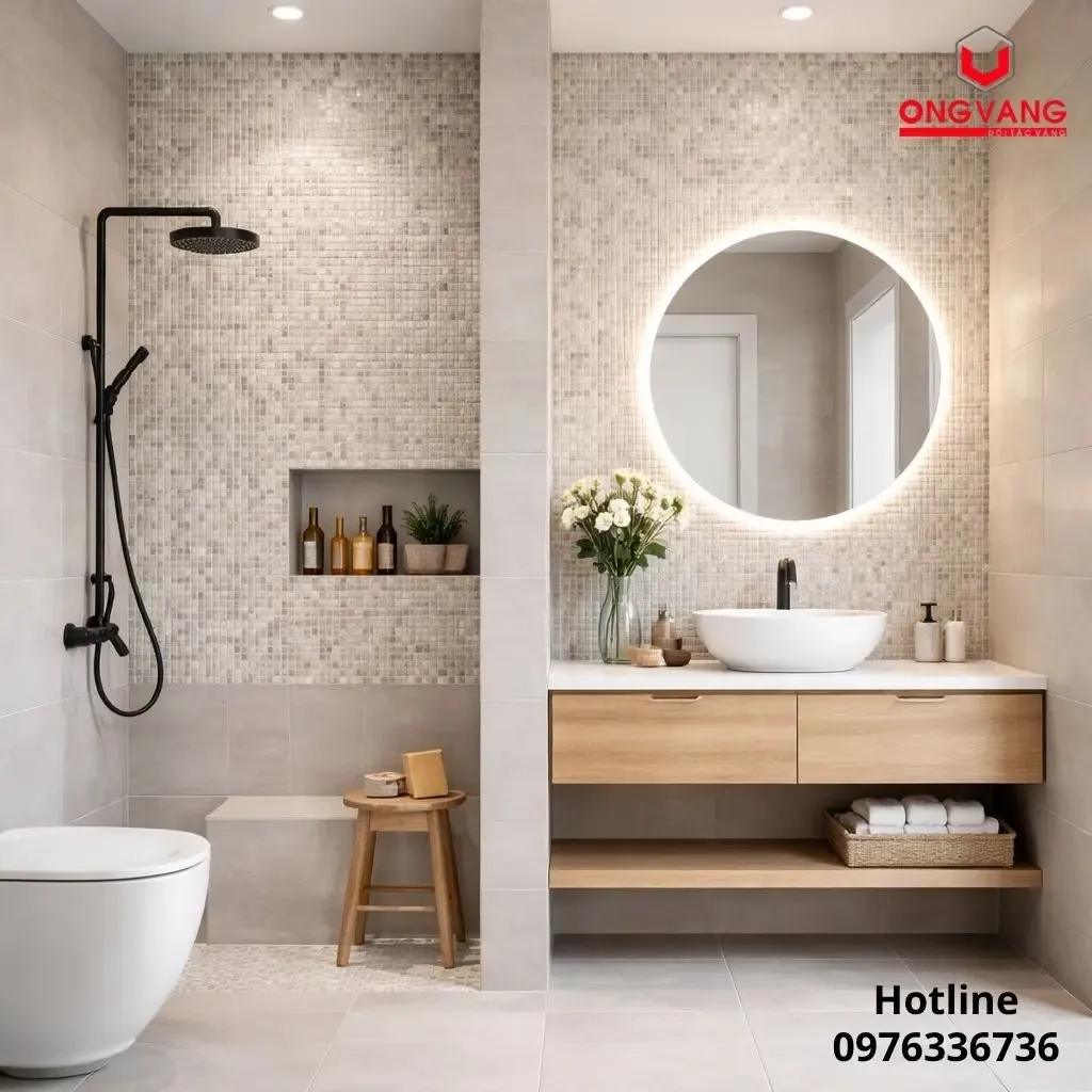 Phòng tắm lát tường bằng gạch Mosaic