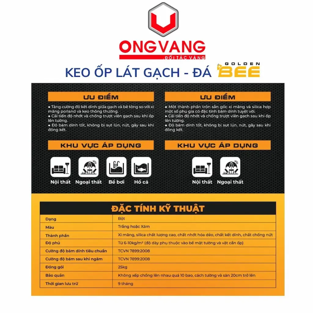Ưu điểm của keo dán gạch Golden Bee