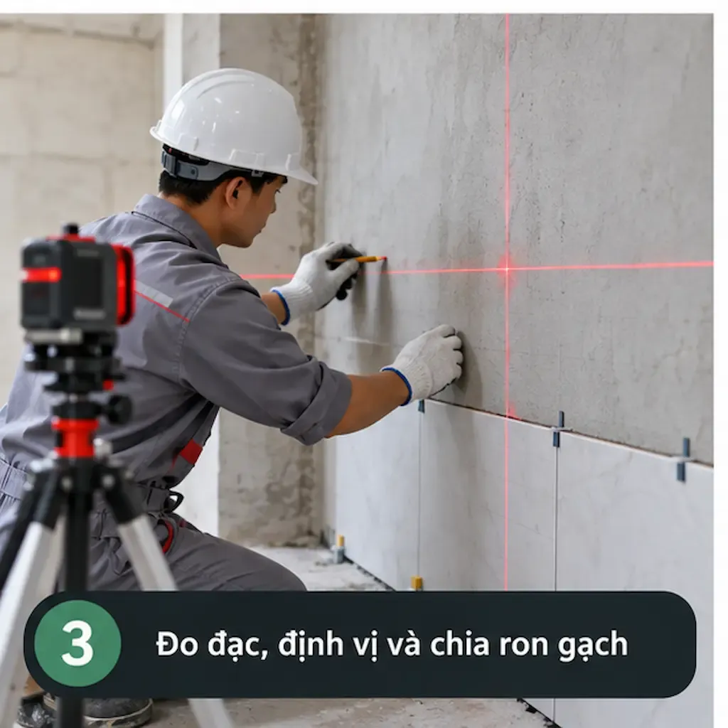 đo đạc và chia đường ron gạch