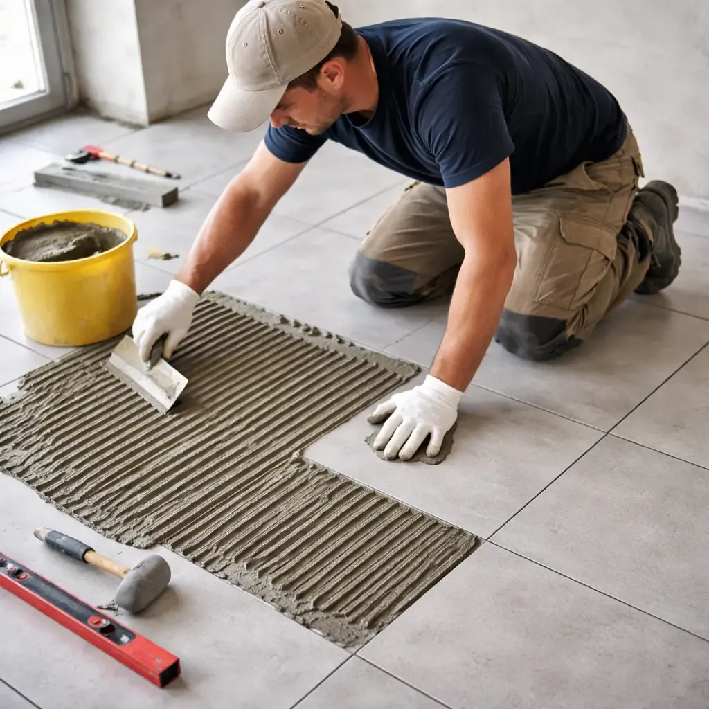 Thợ thi công dán gạch